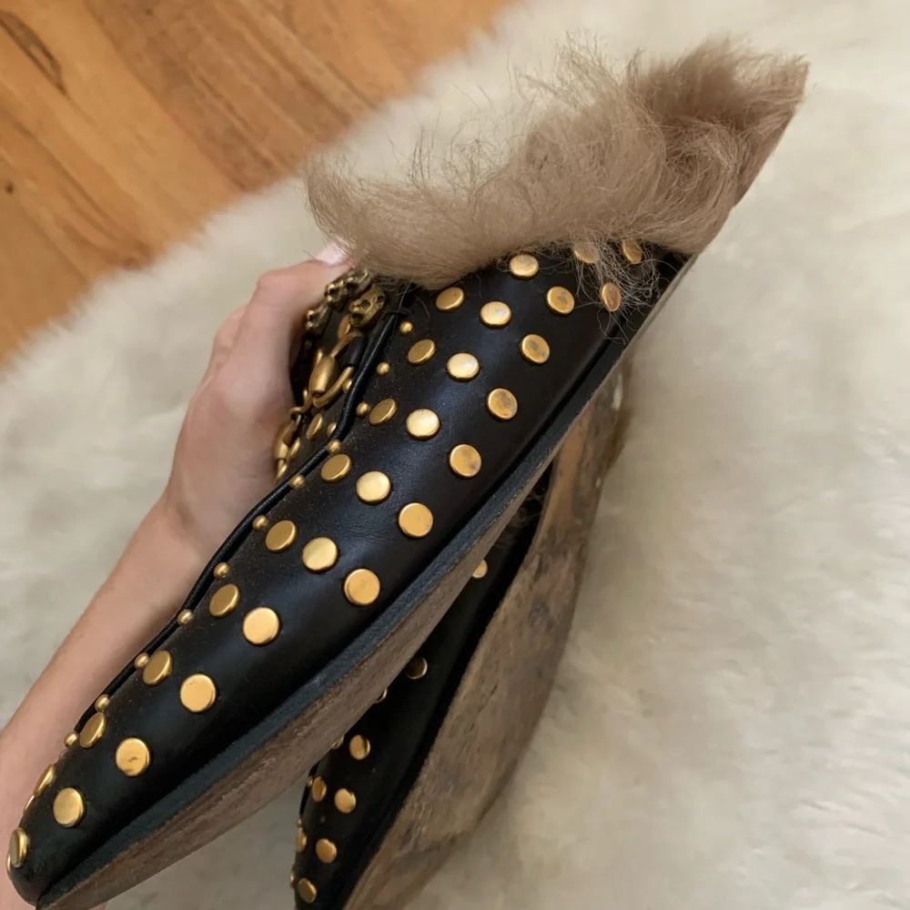 Gucci Princetown Fur Studded Womens Mules Size 7 - Picture 4 of 8